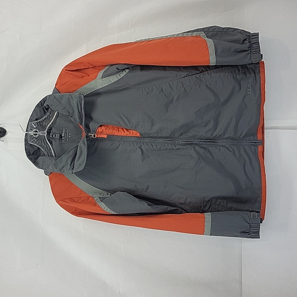L.L. BEAN Gray Orange Nylon Hooded Windbreaker Jacket - Picture 1 of 16